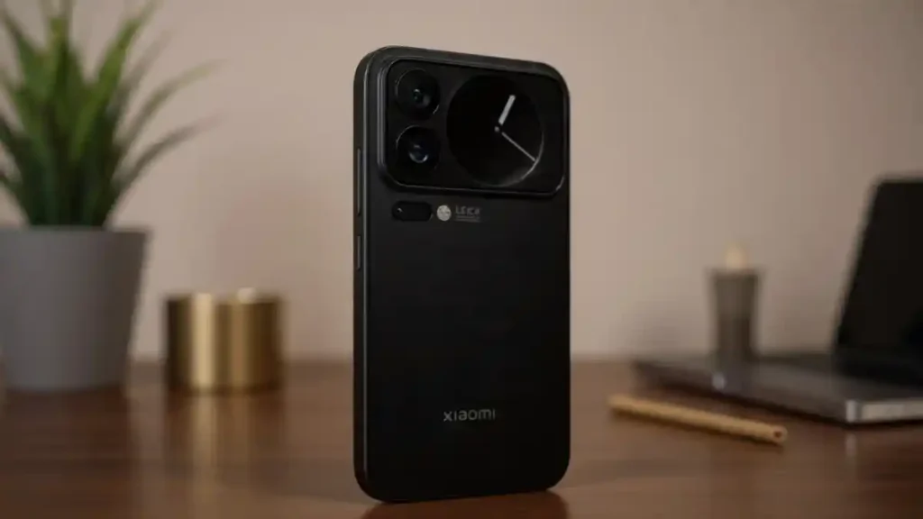 Rear camera setup of Xiaomi 17 Ultra highlighting the periscope lens on a stylish desk.