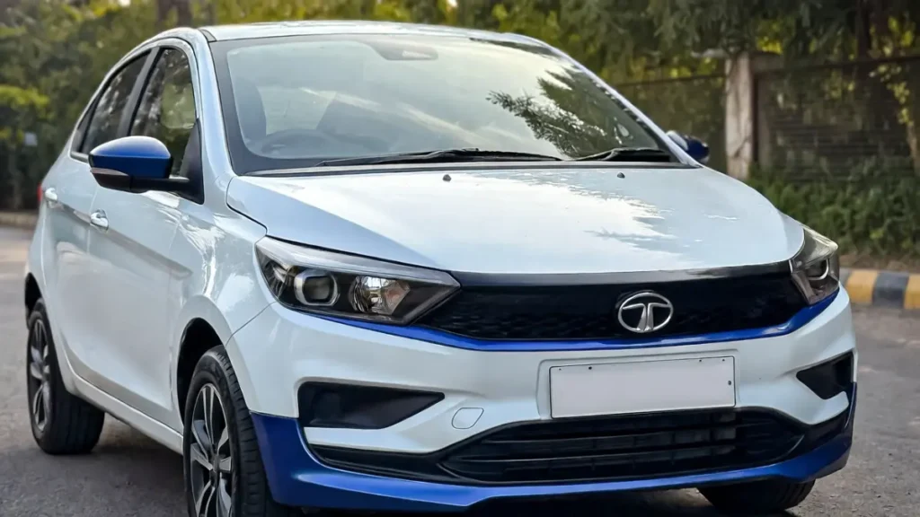 Tata Tigor EV front design with blue electric highlights