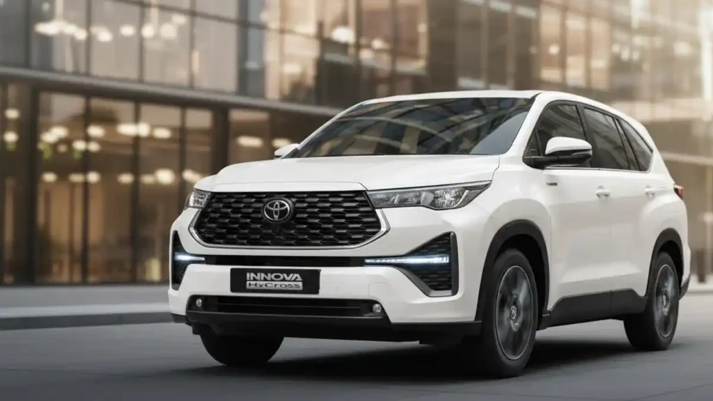 Front view of Toyota Innova Hycross showcasing its SUV-like design.