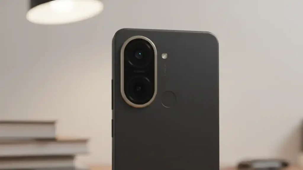 Close-up macro shot of Redmi A7 camera lens.