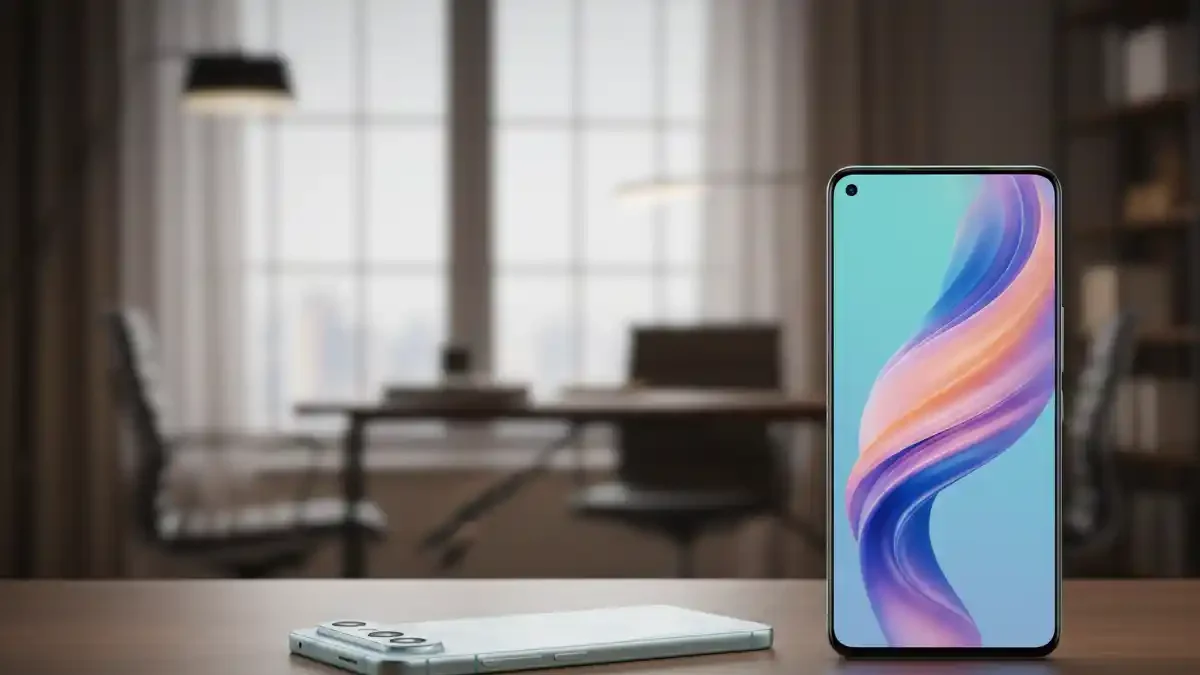 Vivo X300 FE front and back design on a stylish desk highlighting its compact form factor.