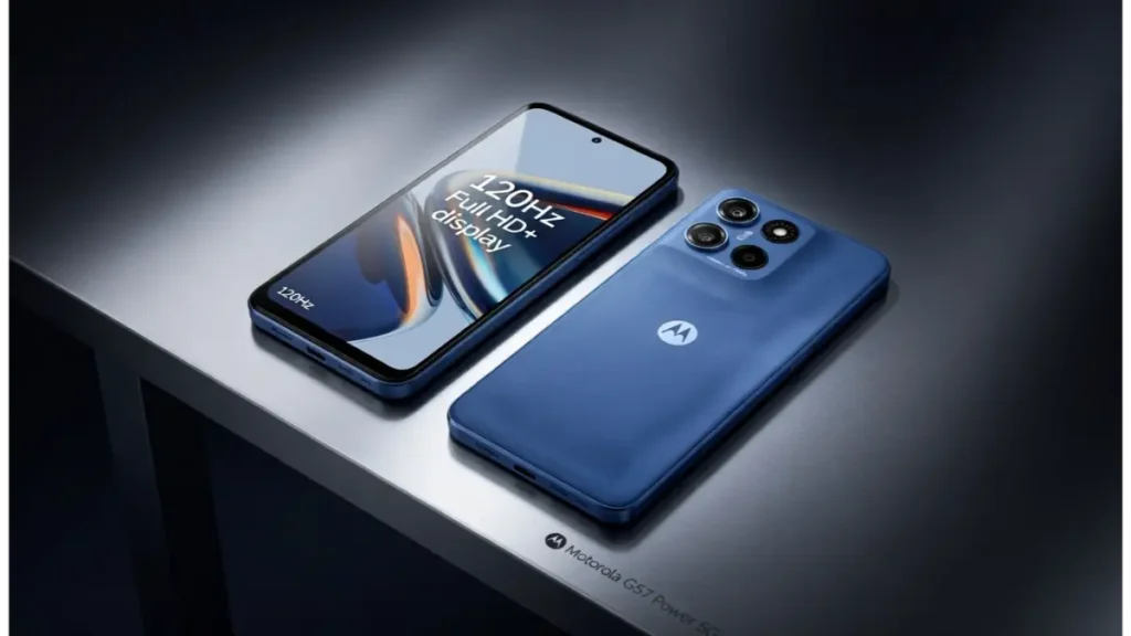 Motorola G57 Power 5G front display and back panel design.