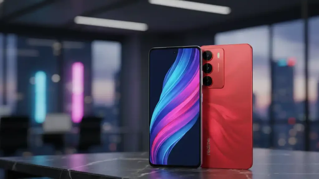 Realme P3 Lite 5G front display and back panel design.