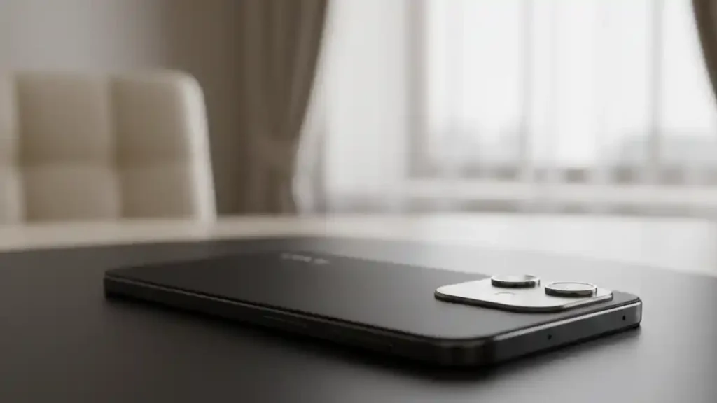 Rear camera setup of Lava Bold N2 on a stylish desk.