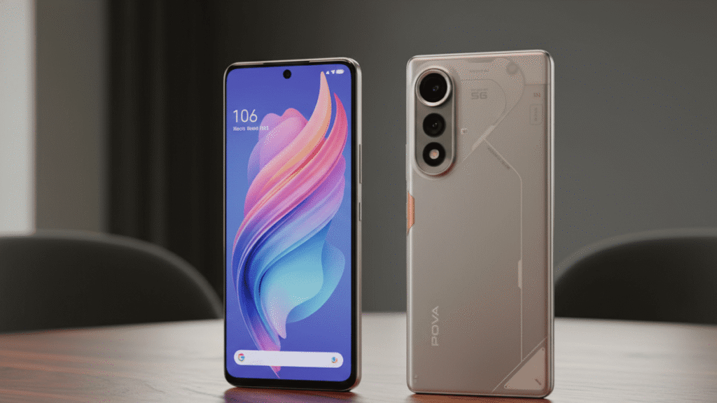 Tecno Pova Curve 2 front and back design on table