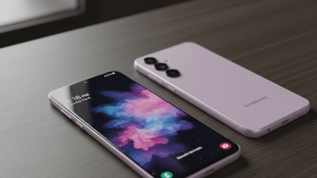 Samsung Galaxy A35 smartphones on table with brand name visible