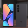itel A100 front and back view on table