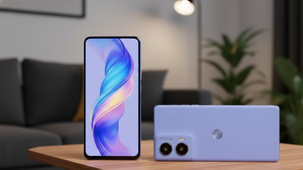 Moto G96 5G front and back view on table