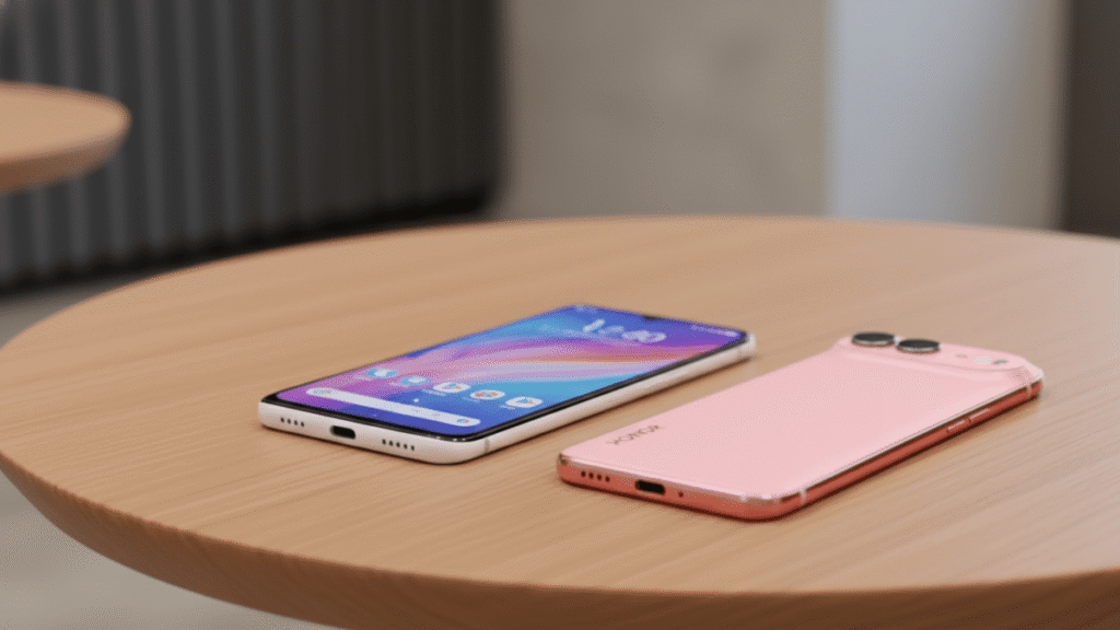 Honor 600 front and back design on table