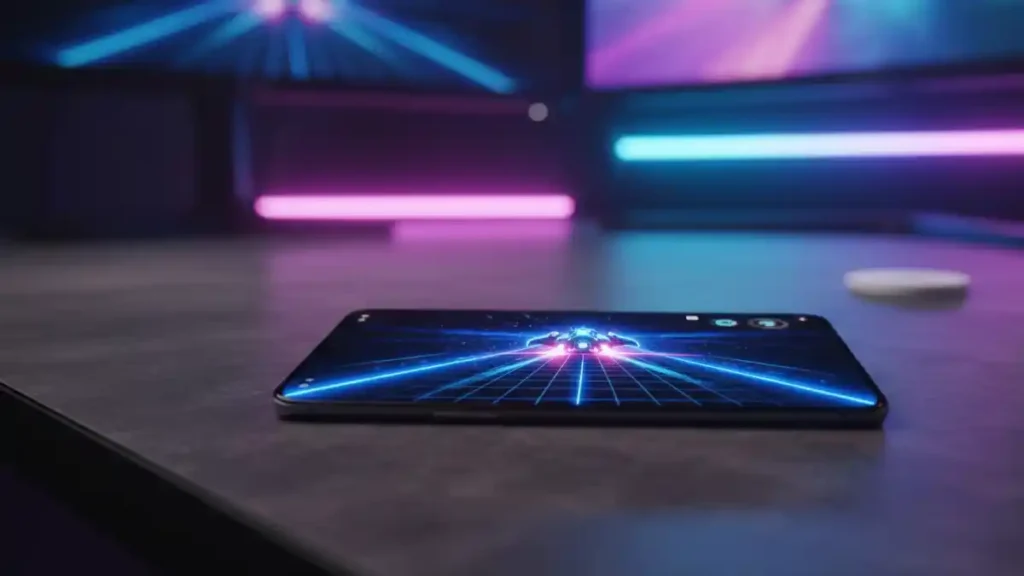 Front view of Infinix GT 50 Pro showcasing the 144Hz display on a stylish desk.