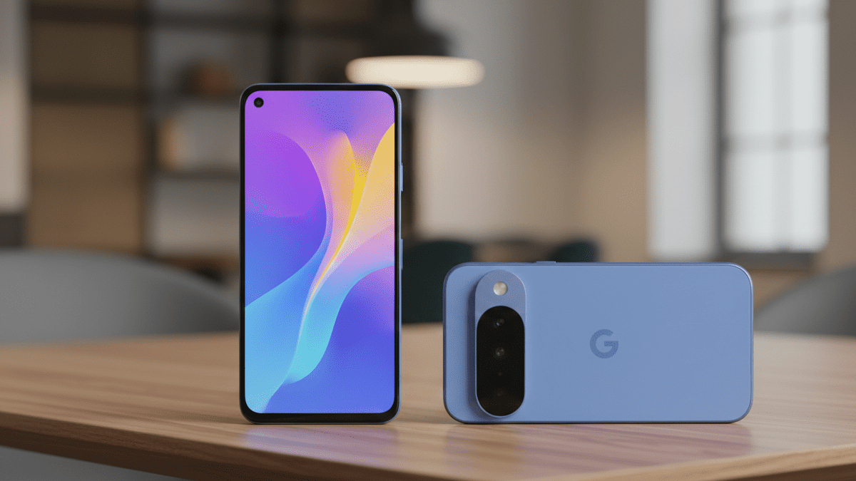 Google Pixel 10a front and back view on table