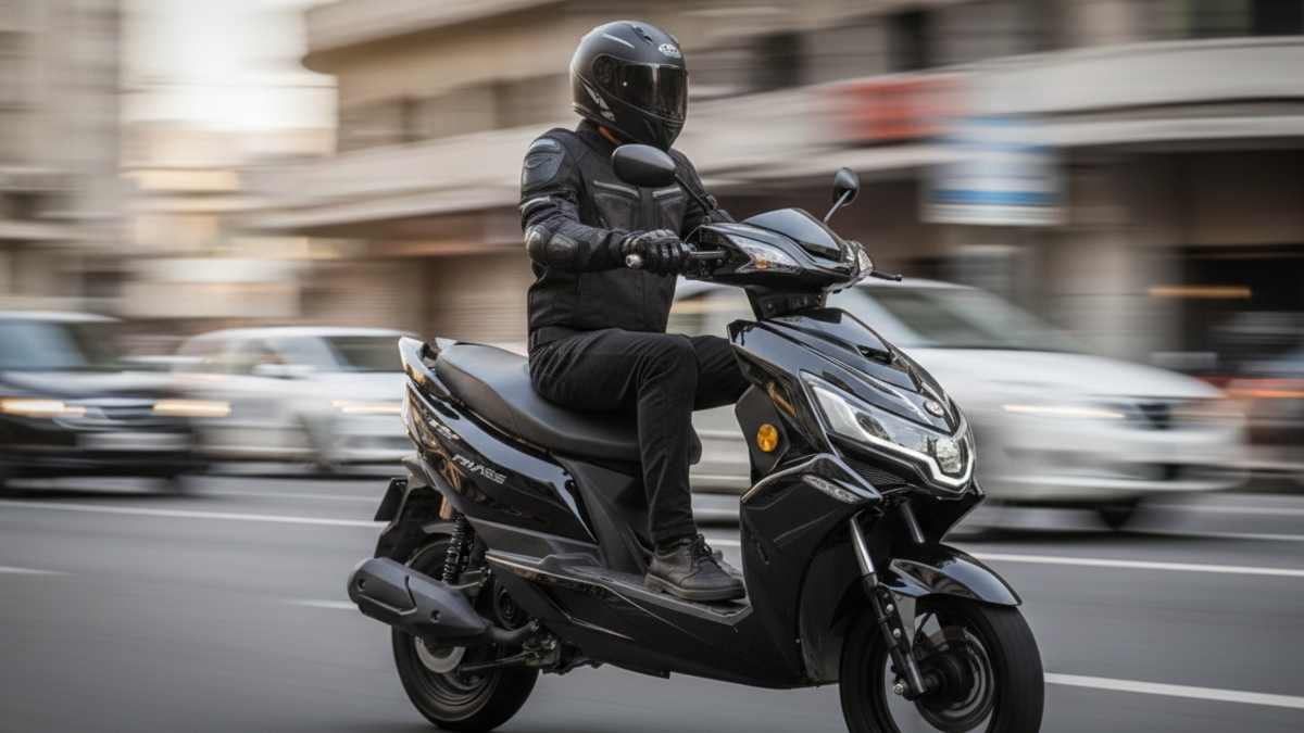Okinawa Praise Pro electric scooter running on city road with rider.