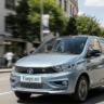Tata Tiago EV running on city road