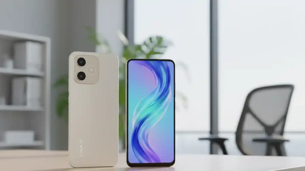 Lava Bold N2 front display and back premium metal frame design on a stylish desk.