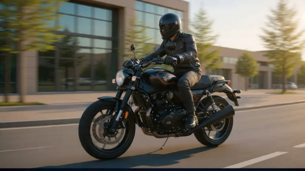 Harley-Davidson X440 motorcycle being ridden on a city road.