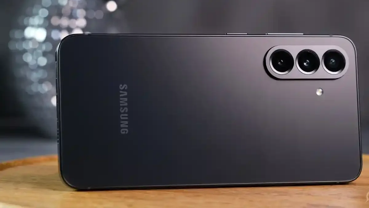 Close-up shot of Samsung Galaxy A57 50MP camera lens.