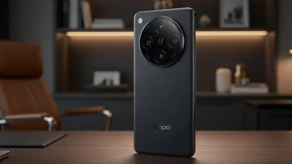 Close-up shot of Oppo Find X8 Pro 5G Hasselblad camera lens.