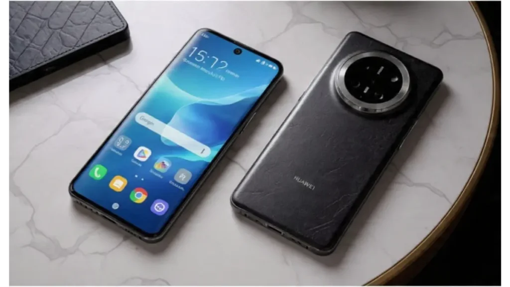 Huawei Mate 80 Pro front display and back leather finish design.