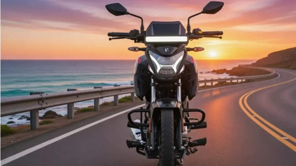 Front view of Hero Glamour X with a rider in a professional setting.