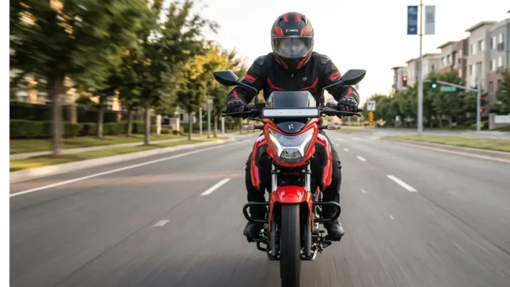 Hero Glamour X running on a highway with a rider.