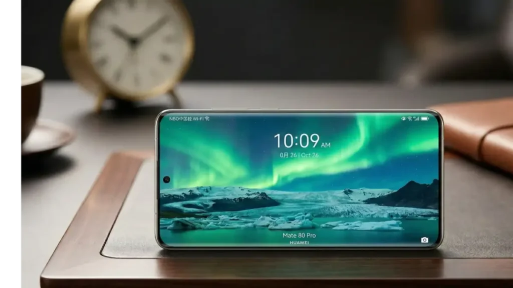 Front view of Huawei Mate 80 Pro showcasing the 3000 nits OLED display.