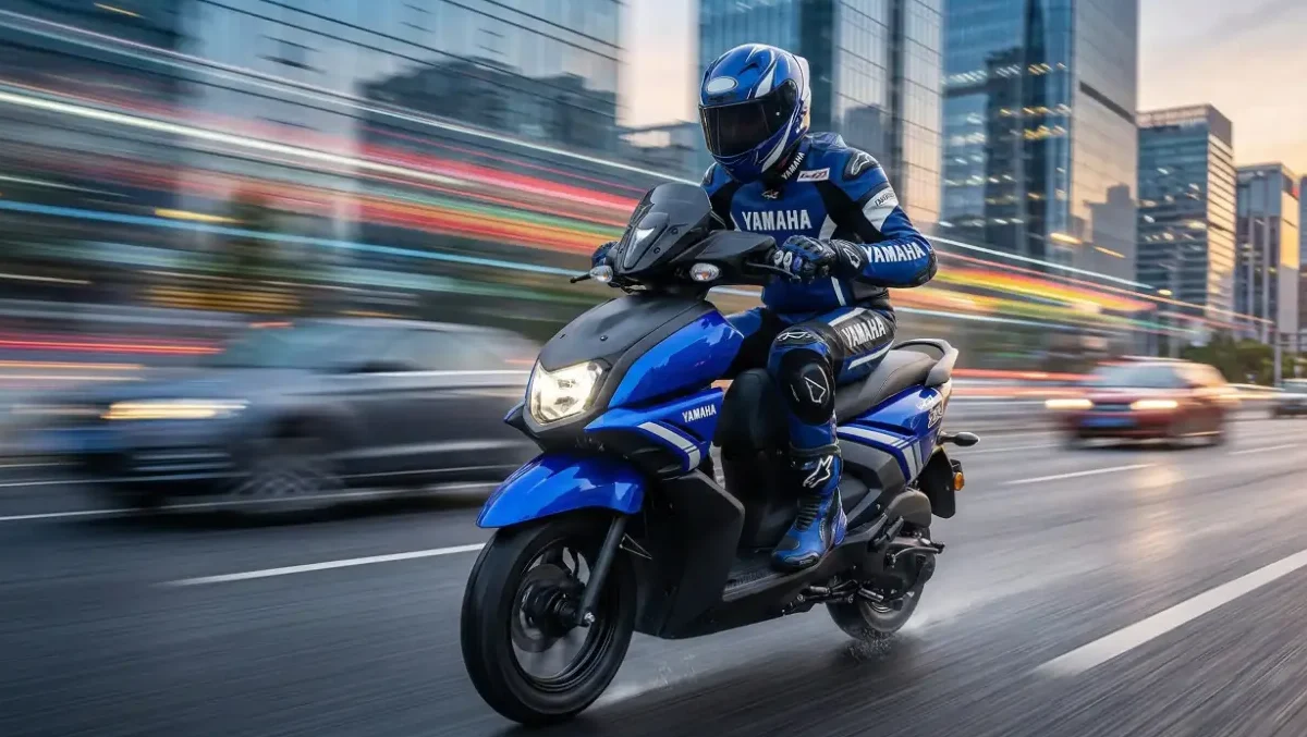 Yamaha Ray ZR 125 Hybrid running on a city road with a rider.