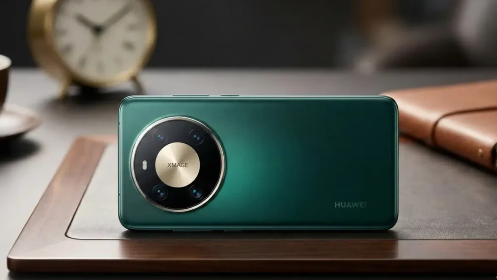 Huawei Mate 80 Pro Global Launch. Rear camera setup of Huawei Mate 80 Pro highlighting the XMAGE branding on a stylish desk.