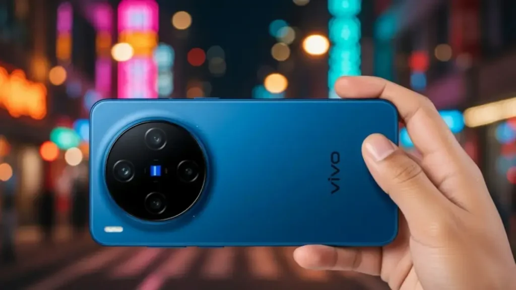 Close-up of Vivo X300s 200MP Zeiss camera system.