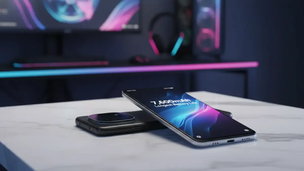 iQOO 15R Alpha Black variant with performance graphics on a stylish desk.