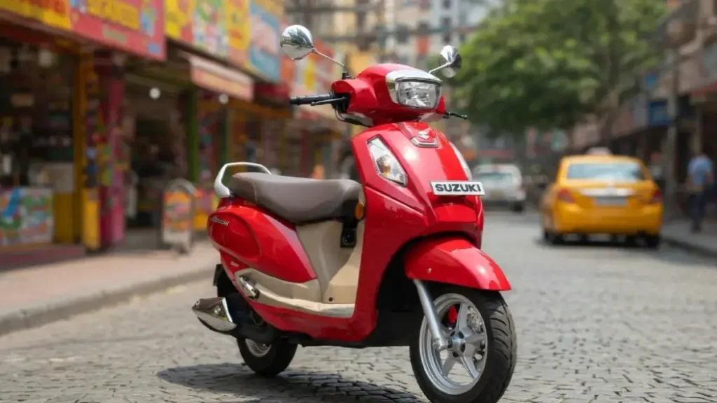 Side profile of Suzuki Access 125 highlighting its classic European-inspired design.