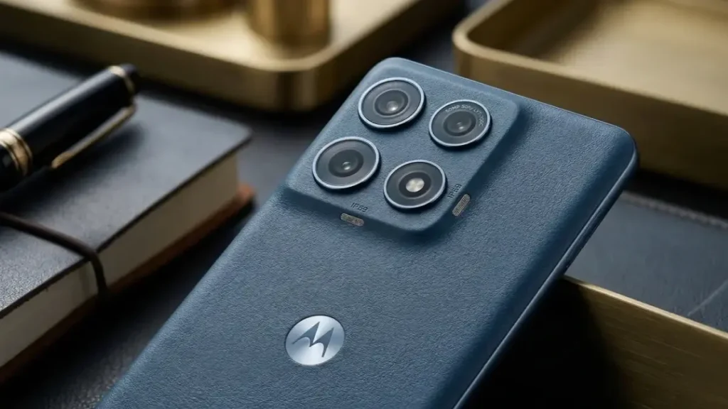 Rear camera design and texture of Motorola Edge 60 Fusion.