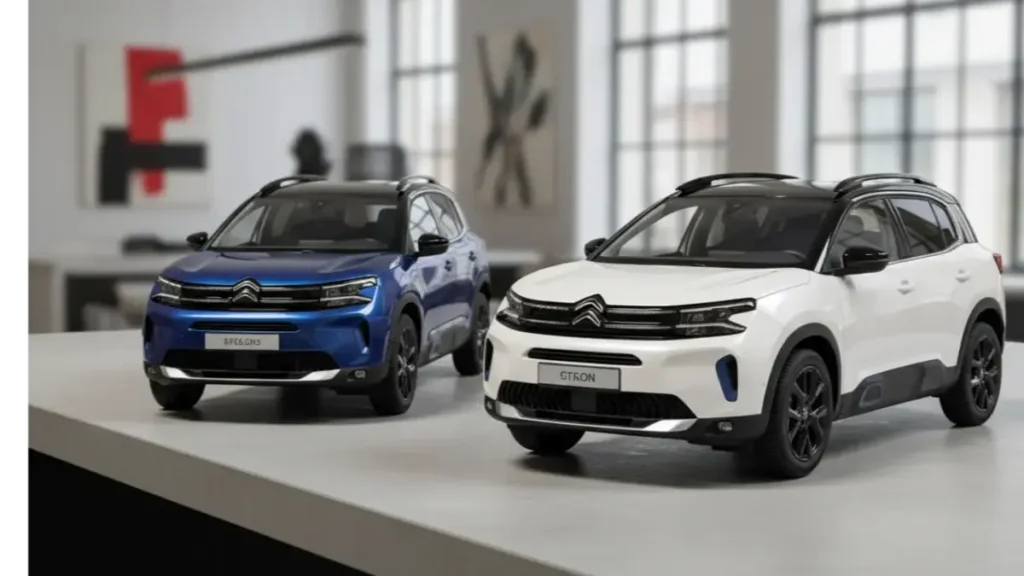 models of Citroën C5 Aircross 2026 on a stylish desk.