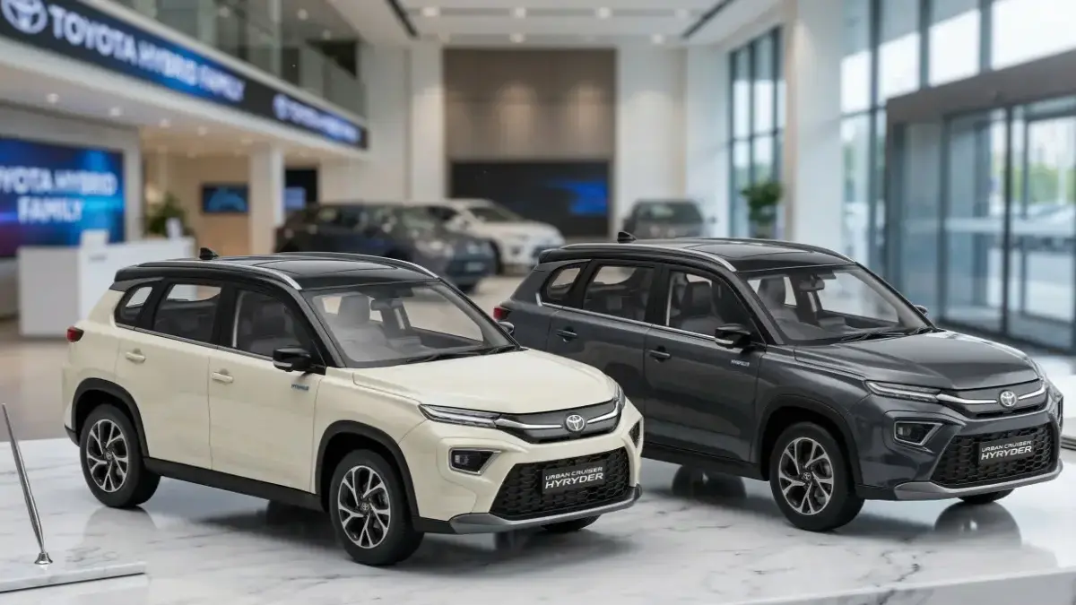 models of Toyota Urban Cruiser Hyryder on a stylish desk.