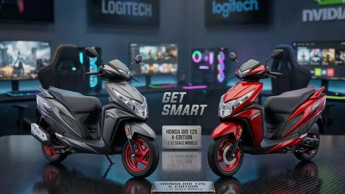 Honda Dio 125 X-Edition in Grey and Red on a stylish desk.