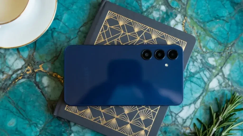 Rear triple camera setup of Samsung Galaxy A55 5G.