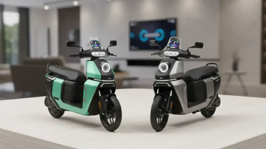 models of TVS Orbiter 2026 on a stylish desk.