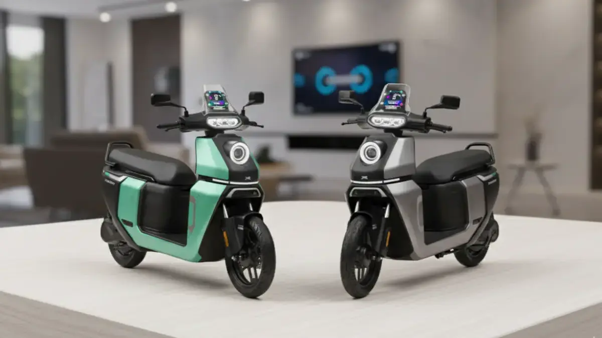 models of TVS Orbiter 2026 on a stylish desk.