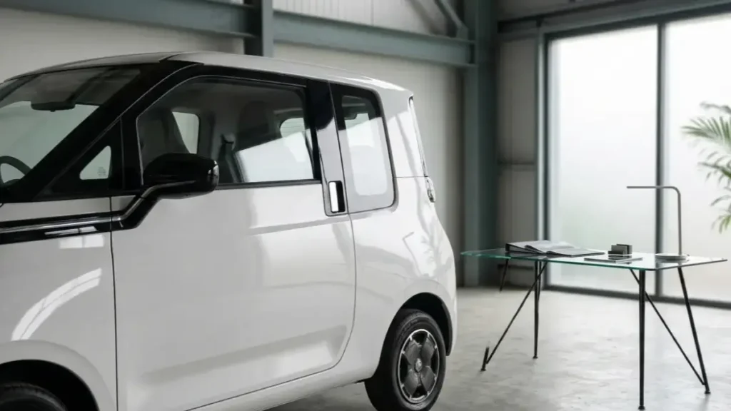 Side profile of MG Comet EV highlighting its compact 2-door design.