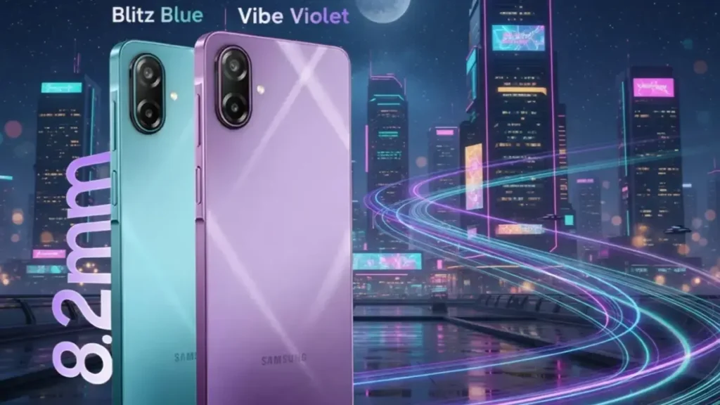 Close-up of Samsung Galaxy M17e 5G 50MP dual camera setup.