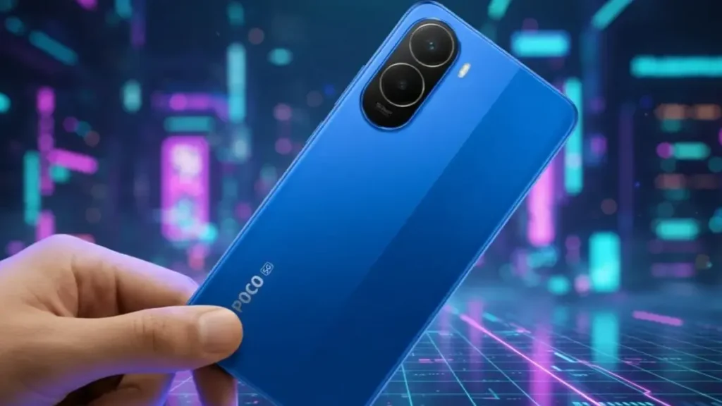 Rear 32MP AI dual camera design of Poco C85x 5G.