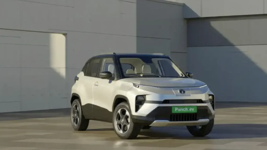 Side profile of Tata Punch EV Facelift showcasing its rugged SUV stance and ground clearance.