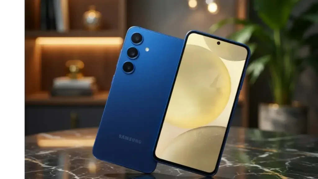 Close-up of Samsung Galaxy S24 Onyx Black triple camera system.