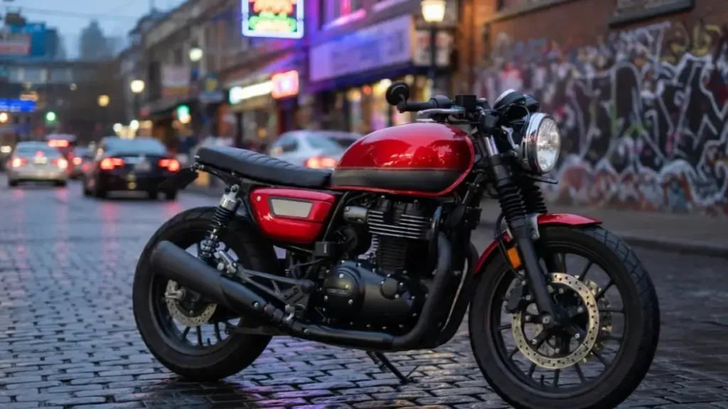 Side profile of Honda CB350 showcasing its classic upright stance