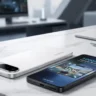 Realme 16 5G smartphones on a stylish desk showcasing the innovative rear selfie mirror.