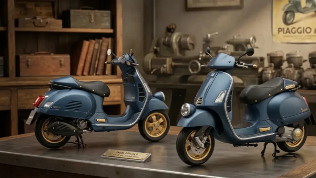 Vespa Officina 8 on a stylish desk highlighting its industrial vintage design.