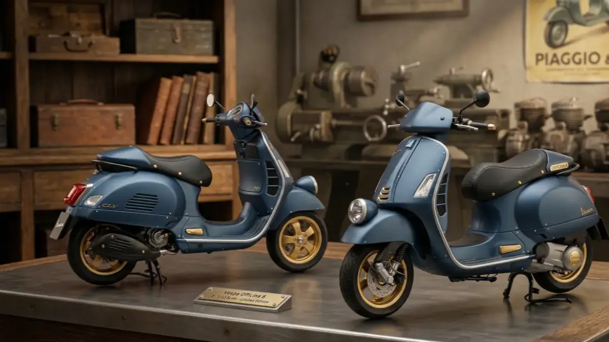 Vespa Officina 8 on a stylish desk highlighting its industrial vintage design.