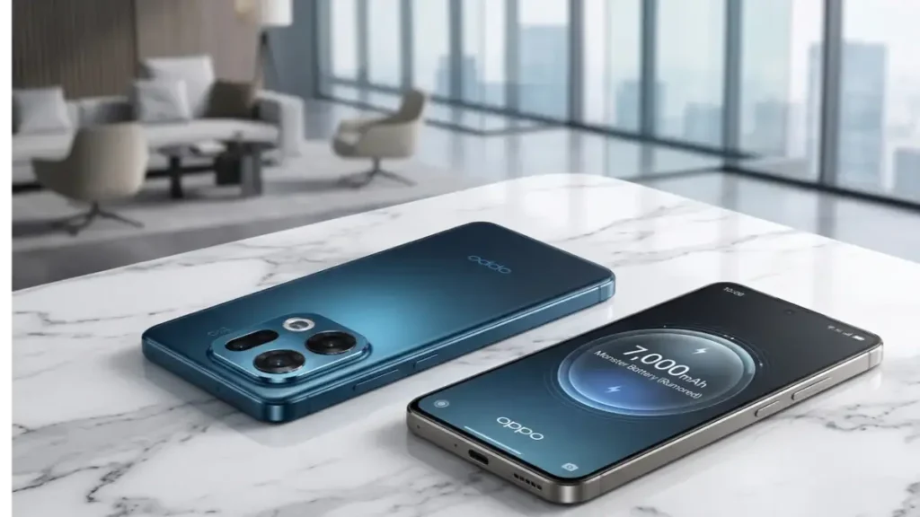 OPPO Find X9s Pro Ocean Blue and Titanium Grey variants on a stylish desk.