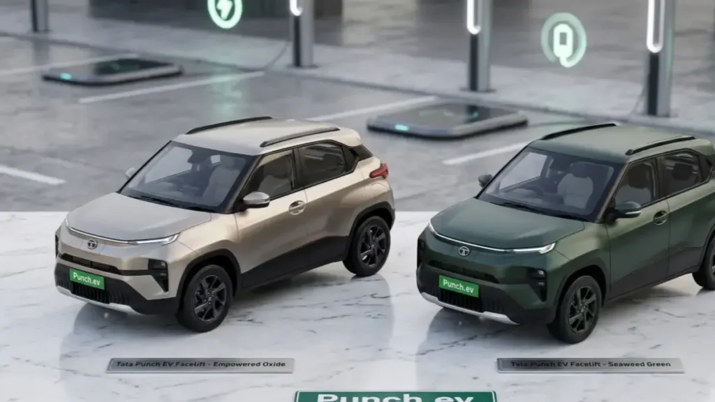 Tata Punch EV Facelift on a stylish desk highlighting its modern design.