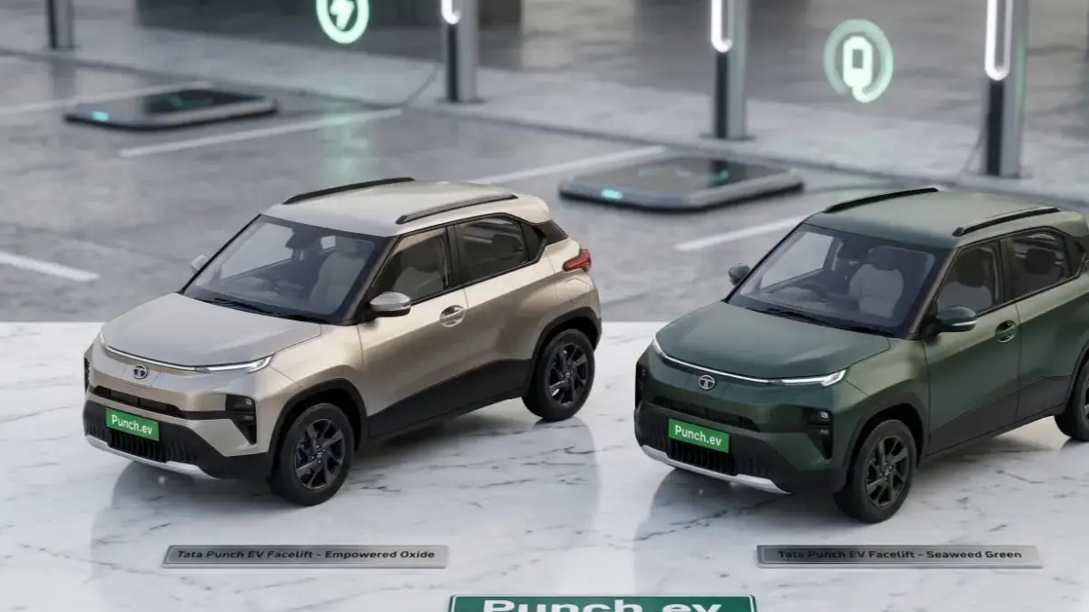 Tata Punch EV Facelift on a stylish desk highlighting its modern design.