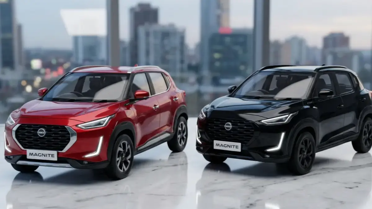 Nissan Magnite 2026 on a stylish desk highlighting its aggressive SUV look.